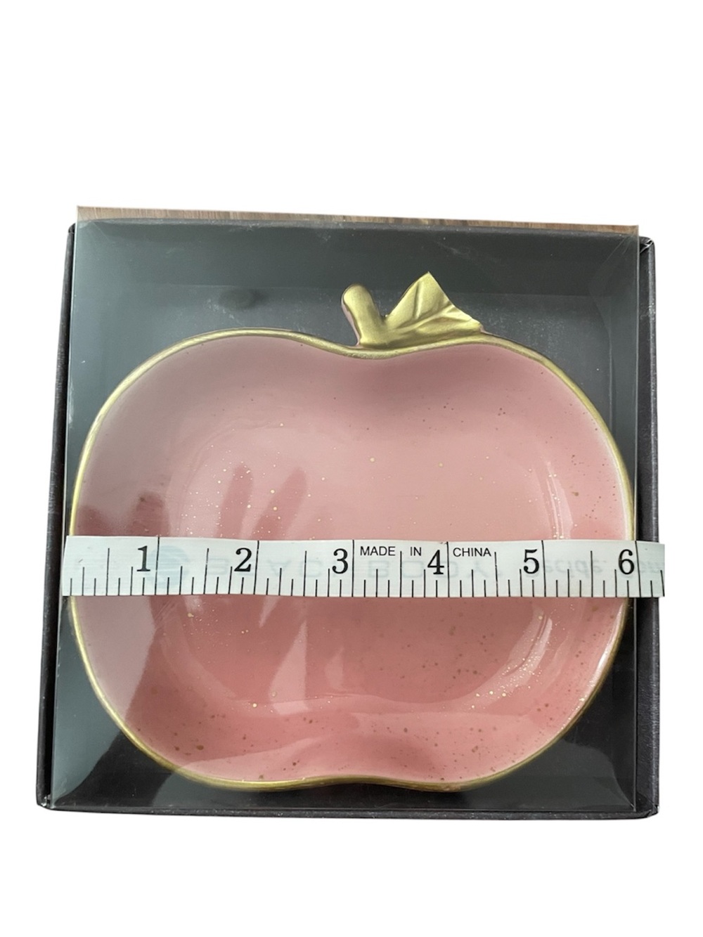 Pink Apple-Shaped Trinket Dish with Gold Trim